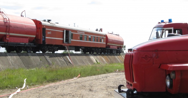 Пожарный поезд  станции Валуйки тушил загорание в Белгородской области