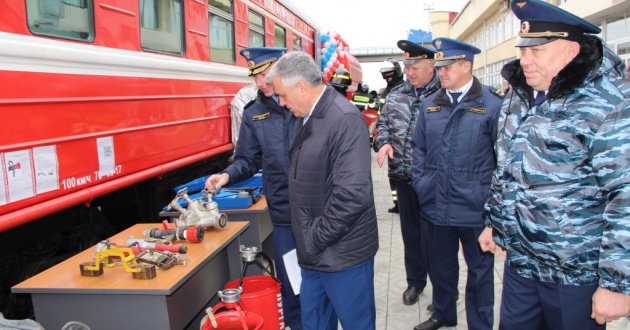 Презентация нового пожарного поезда станции Красногвардеец Южно-Уральской железной дороги